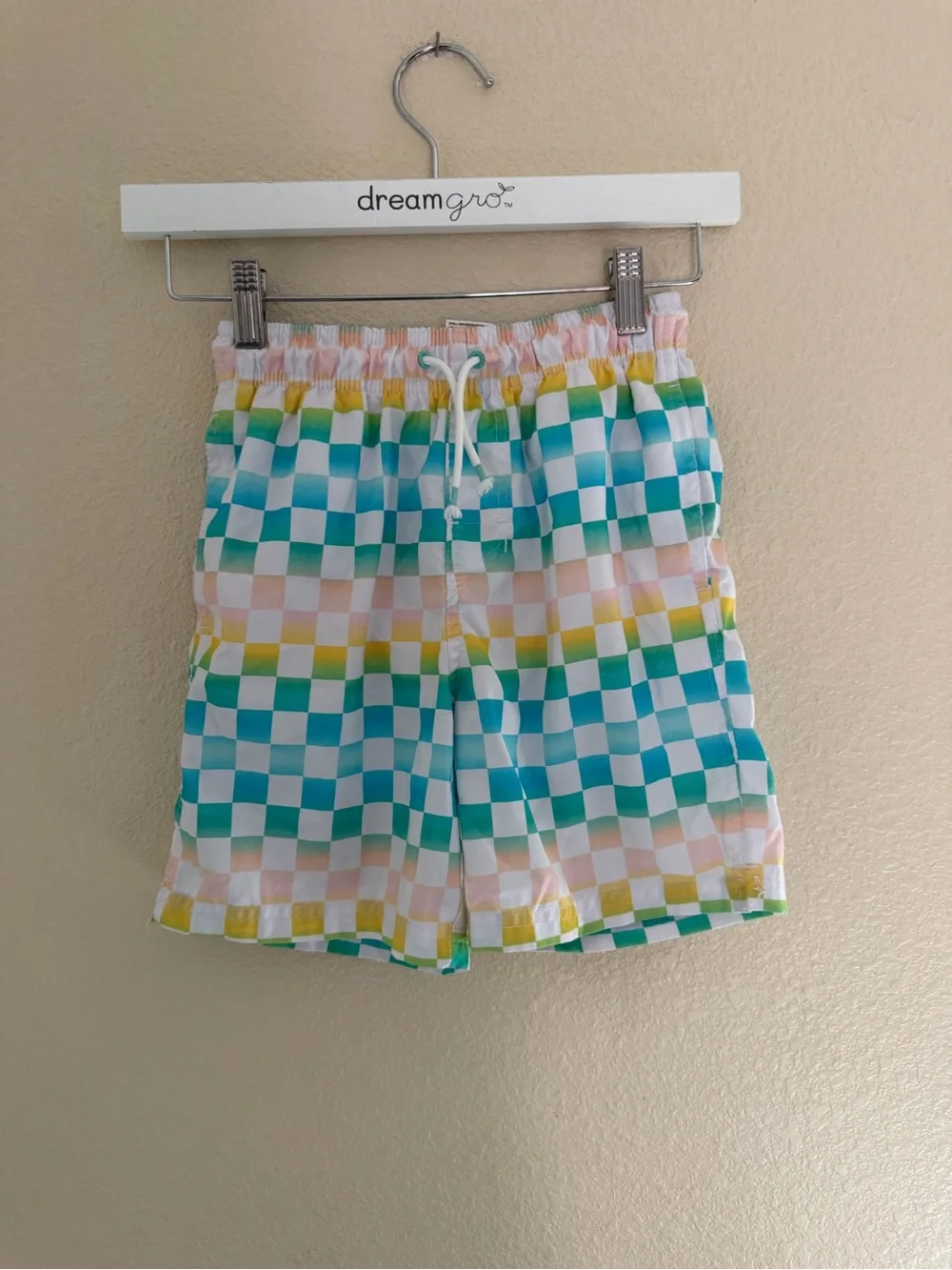 art class Checkerboard Swim Shorts - Teal, Yellow & Pink